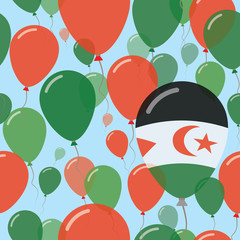 Western Sahara National Day Flat Seamless Pattern. Flying Celebration Balloons in Colors of Sahrawi Flag. Happy Independence Day Background with Flags and Balloons.
