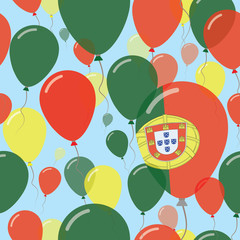 Portugal National Day Flat Seamless Pattern. Flying Celebration Balloons in Colors of Portuguese Flag. Happy Independence Day Background with Flags and Balloons.