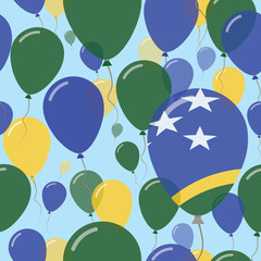 Solomon Islands National Day Flat Seamless Pattern. Flying Celebration Balloons in Colors of Solomon Islander Flag. Happy Independence Day Background with Flags and Balloons.