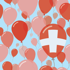 Switzerland National Day Flat Seamless Pattern. Flying Celebration Balloons in Colors of Swiss Flag. Happy Independence Day Background with Flags and Balloons.
