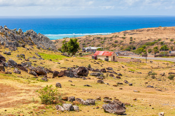 paysage de campagne aride, île Rodrigues 