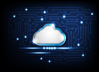 Abstract technology background in blue, digital background, blue tech - Cloud computing circuit 