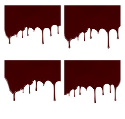 Set of melted chocolate syrup leaking on white background. Vector illustration