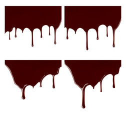 Set of melted chocolate syrup leaking on white background. Vector illustration