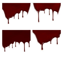 Set of melted chocolate syrup leaking on white background. Vector illustration