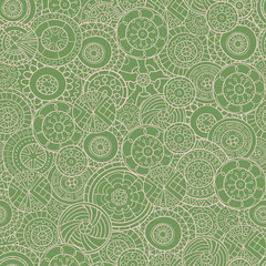 Seamless pattern of hand-drawn and painted mandalas. Vector graphics. Monochrome gamma .