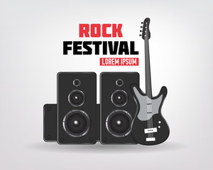 Rock music background with  guitar and speakers, Rock concert, vector illustration.
