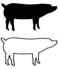 PIG swine silhouette and outline vector