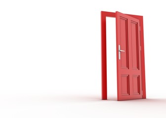 Red door open and Isolated on white background 3d.