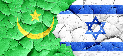 Mauritania flag with Israel flag on a grunge cracked wall