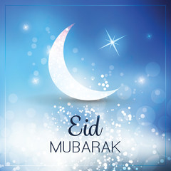 Obraz na płótnie Canvas Eid Mubarak - Moon in the Sky - Greeting Card for Muslim Community Festival 