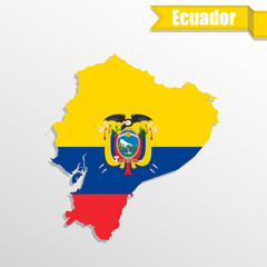 Ecuador map with flag inside and ribbon