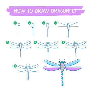 How to draw dragonfly hand drawn instructions