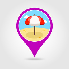 Beach Parasol pin map icon. Summer. Vacation