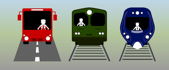 image surface transport - bus, train, high-speed train in flat design