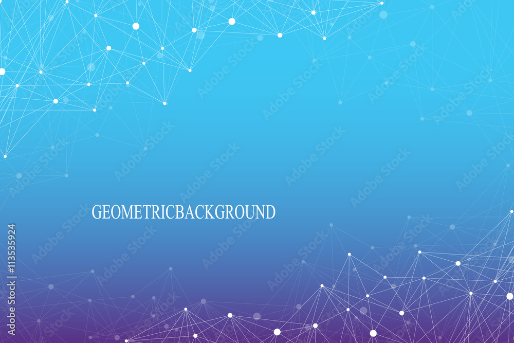 Poster Geometric abstract background with connected line and dots. Molecular structure dna or neuron composition. Vector illustration