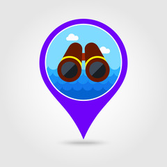 Binoculars pin map icon. Summer