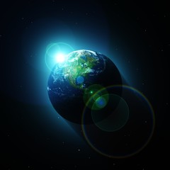 Sun over Earth planet