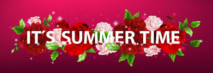 Naklejka premium illustration of flowers with lettering it is summer time