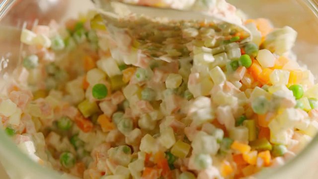 Preparing russian salad