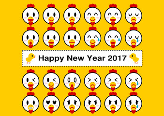 2017年酉年の年賀状イラスト: ニワトリの顔アイコン