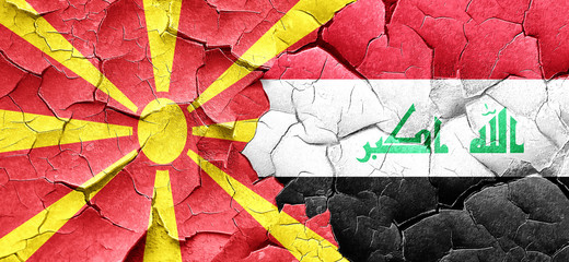 Macedonia flag with Iraq flag on a grunge cracked wall