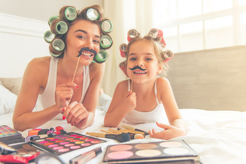 Mom and daughter at home
