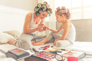Mom and daughter at home
