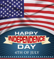 Independence day background and badge logo with US flag 4th of July