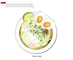 Soto Ayam or Indonesian Rice Noodle Broth with Chicken