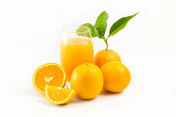 Orange juice and Oranges fruit isolated on white background