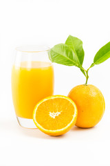 Orange juice and Oranges fruit isolated on white background