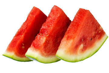 Three pieces of watermelon on white background. Fresh slices of watermelon isolated on white.