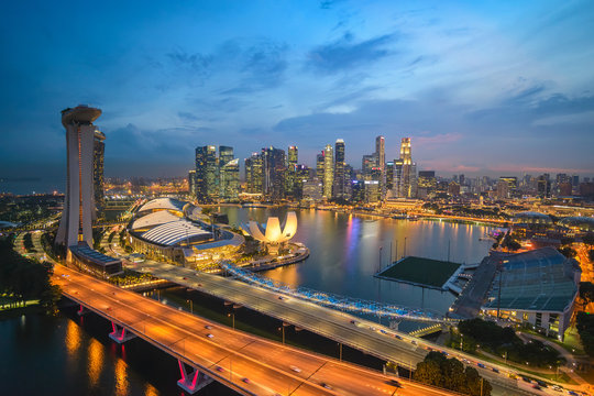 Singapore city skyline at Marina Bay at night