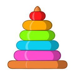Childrens colorful pyramid icon, cartoon style