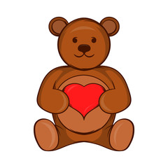 Teddy bear with red heart icon, cartoon style