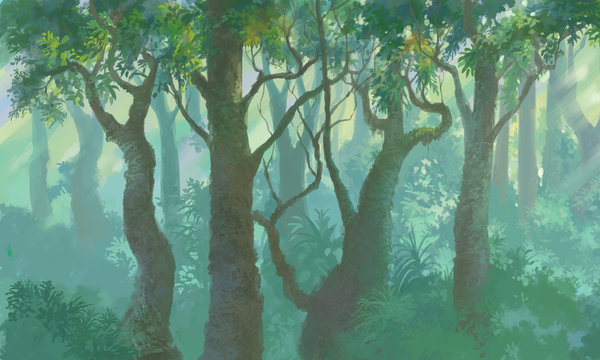 inside forest background painted illustration