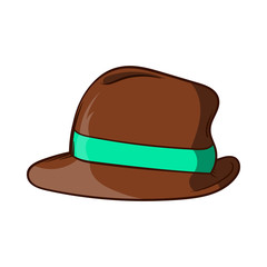 Brown retro hat icon, cartoon style