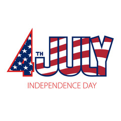 4th of July, American Independence Day, Text in the Colors of the Flag, Vector Illustration