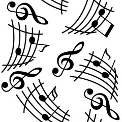 Notes with music elements as a musical background design. Vector seamless patterns.