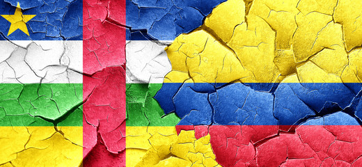 Central african republic flag with Colombia flag on a grunge cra