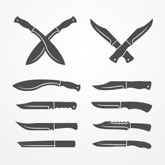 Collection of army knives, line icons set, typical combat knife, crossed knives samples, stock knife vector illustration - 113549766