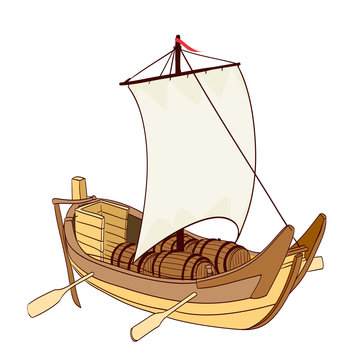 wooden sailing boat. vector illustration
