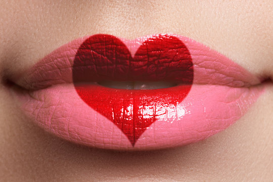 Heart kiss on the Lips. Beauty sexy full lips with heart shape p