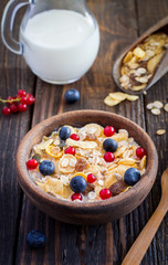 Muesli and Milk With Fresh Blueberries