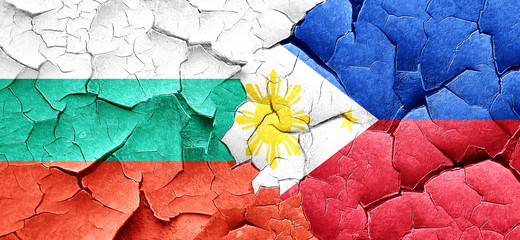 bulgaria flag with Philippines flag on a grunge cracked wall
