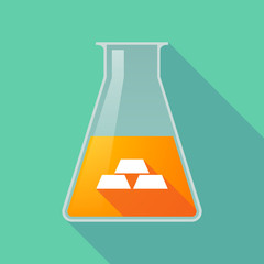 Long shadow chemical test tube with three gold bullions