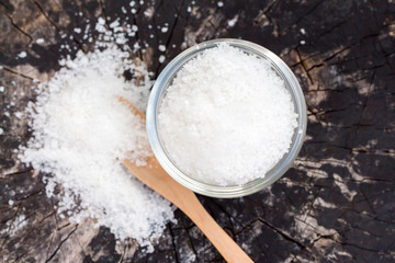 Salt on wooden block 