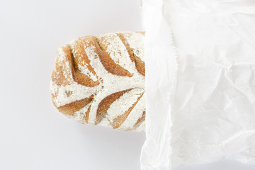French bread on a white background. view from above. flat lay