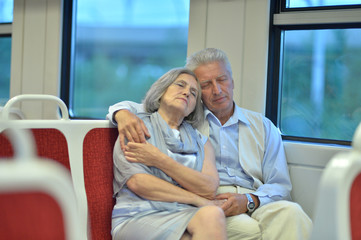 Senior couple in train